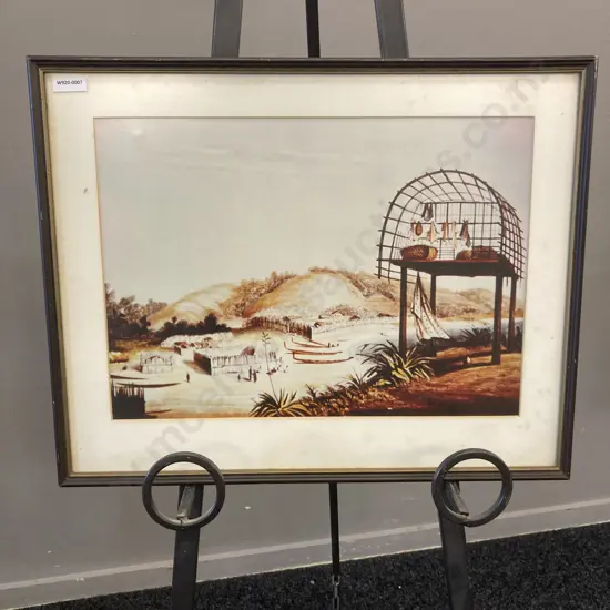 Framed George French Angas Print of Taupo pah Plate 48 From The New Zealanders Book,1847. 42 x 53cm